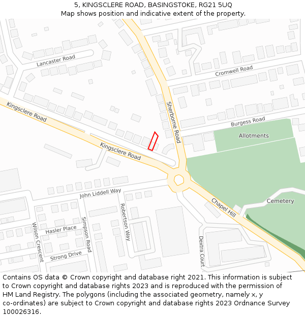 5, KINGSCLERE ROAD, BASINGSTOKE, RG21 5UQ: Location map and indicative extent of plot