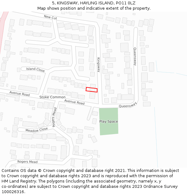 5, KINGSWAY, HAYLING ISLAND, PO11 0LZ: Location map and indicative extent of plot