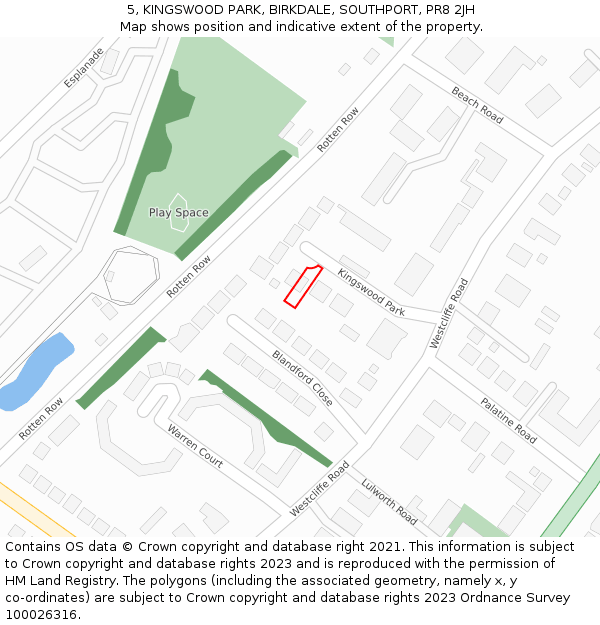 5, KINGSWOOD PARK, BIRKDALE, SOUTHPORT, PR8 2JH: Location map and indicative extent of plot