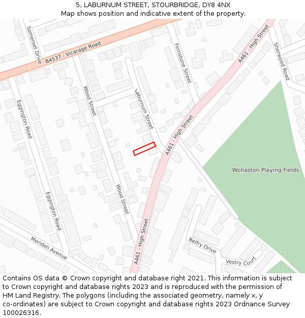 5, LABURNUM STREET, STOURBRIDGE, DY8 4NX: Location map and indicative extent of plot