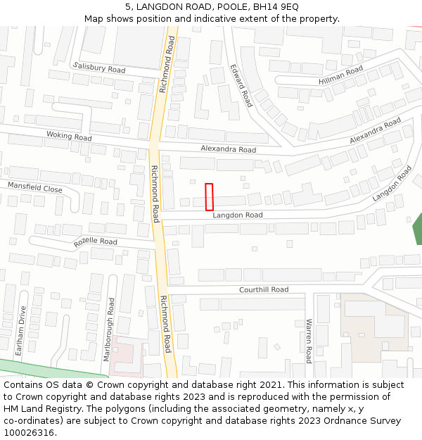 5, LANGDON ROAD, POOLE, BH14 9EQ: Location map and indicative extent of plot