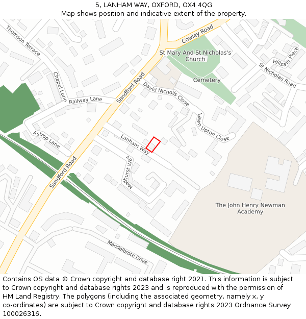 5, LANHAM WAY, OXFORD, OX4 4QG: Location map and indicative extent of plot