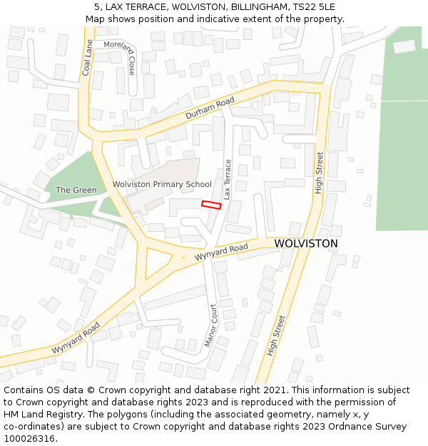 5, LAX TERRACE, WOLVISTON, BILLINGHAM, TS22 5LE: Location map and indicative extent of plot