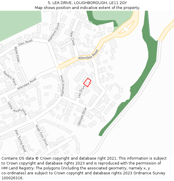 5, LEA DRIVE, LOUGHBOROUGH, LE11 2GY: Location map and indicative extent of plot