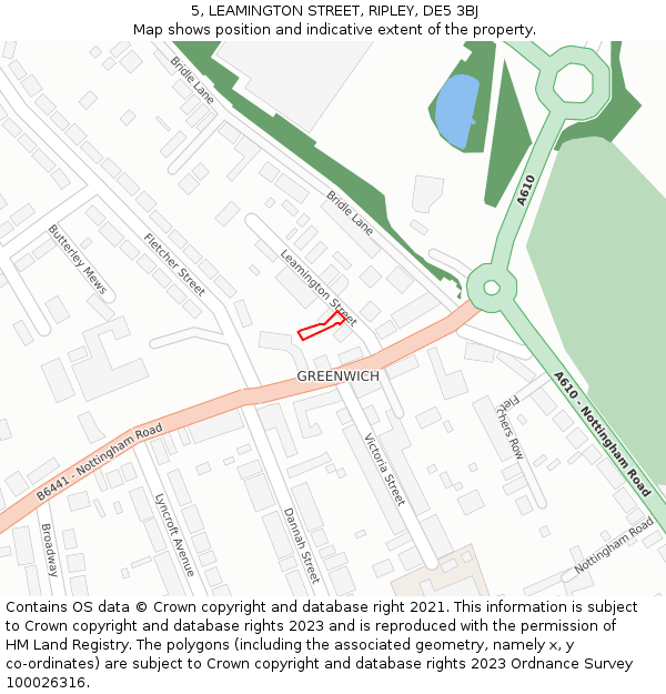 5, LEAMINGTON STREET, RIPLEY, DE5 3BJ: Location map and indicative extent of plot