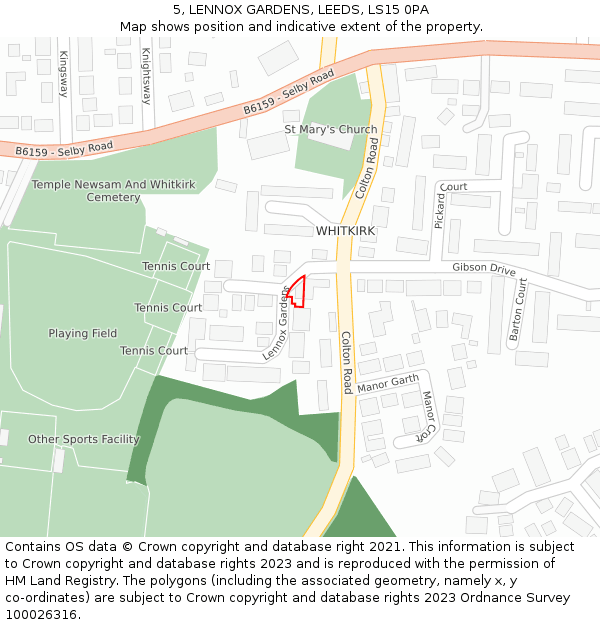 5, LENNOX GARDENS, LEEDS, LS15 0PA: Location map and indicative extent of plot