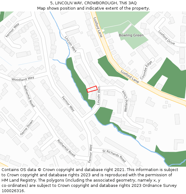 5, LINCOLN WAY, CROWBOROUGH, TN6 3AQ: Location map and indicative extent of plot