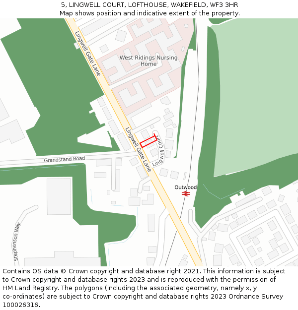 5, LINGWELL COURT, LOFTHOUSE, WAKEFIELD, WF3 3HR: Location map and indicative extent of plot