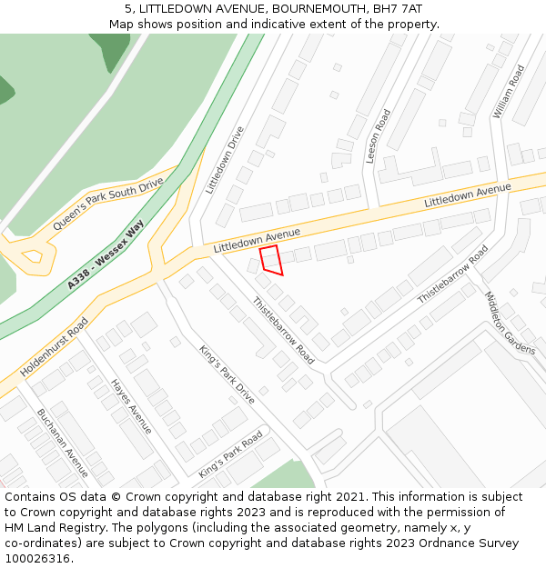 5, LITTLEDOWN AVENUE, BOURNEMOUTH, BH7 7AT: Location map and indicative extent of plot