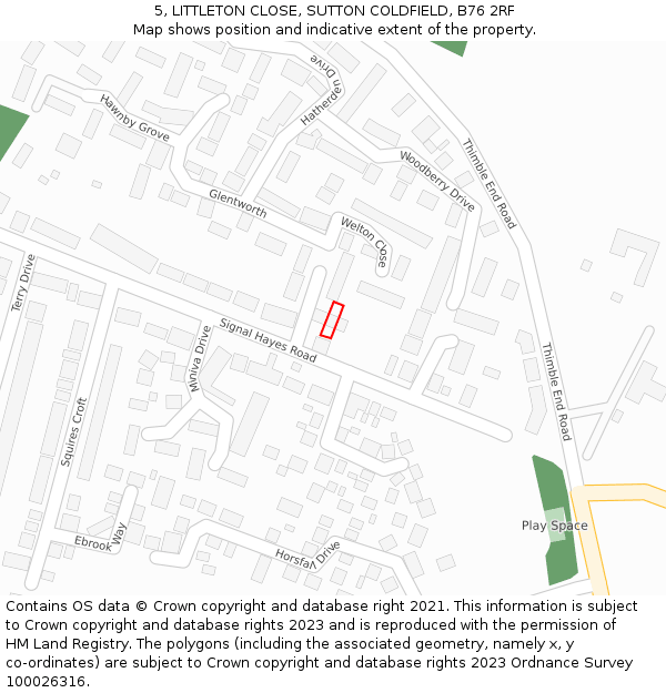 5, LITTLETON CLOSE, SUTTON COLDFIELD, B76 2RF: Location map and indicative extent of plot