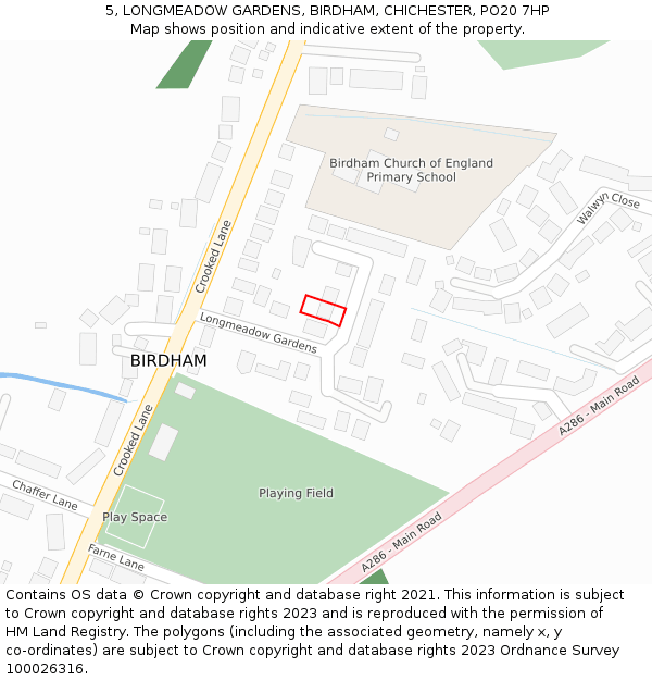 5, LONGMEADOW GARDENS, BIRDHAM, CHICHESTER, PO20 7HP: Location map and indicative extent of plot