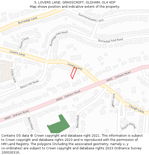 5, LOVERS LANE, GRASSCROFT, OLDHAM, OL4 4DP: Location map and indicative extent of plot