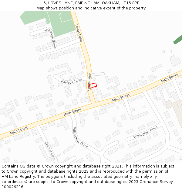 5, LOVES LANE, EMPINGHAM, OAKHAM, LE15 8PP: Location map and indicative extent of plot