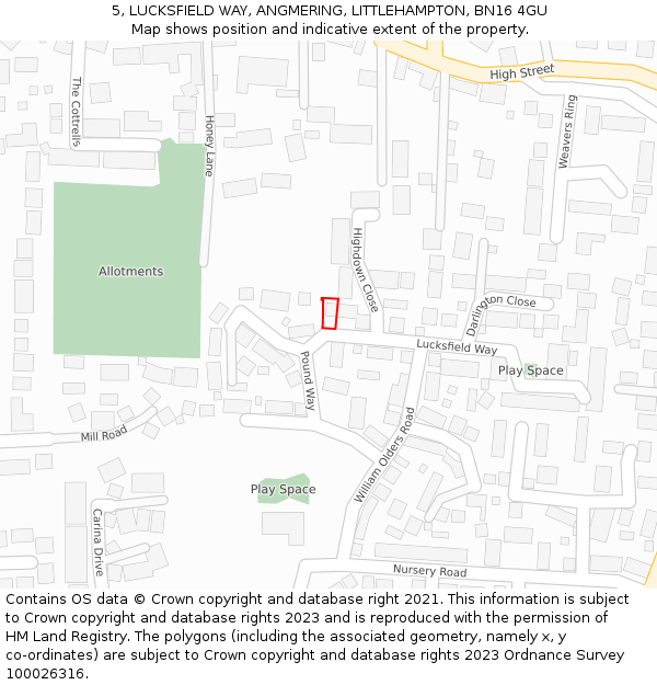 5, LUCKSFIELD WAY, ANGMERING, LITTLEHAMPTON, BN16 4GU: Location map and indicative extent of plot