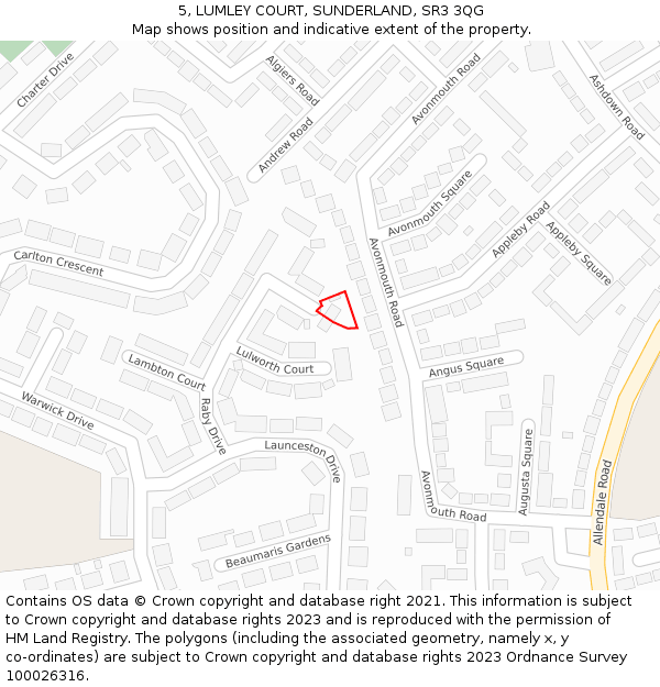 5, LUMLEY COURT, SUNDERLAND, SR3 3QG: Location map and indicative extent of plot