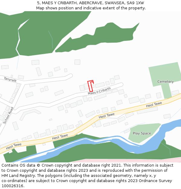 5, MAES Y CRIBARTH, ABERCRAVE, SWANSEA, SA9 1XW: Location map and indicative extent of plot