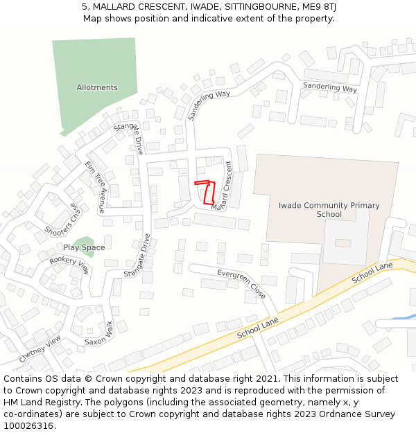 5, MALLARD CRESCENT, IWADE, SITTINGBOURNE, ME9 8TJ: Location map and indicative extent of plot