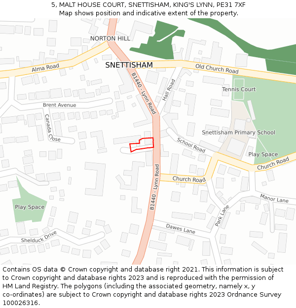 5, MALT HOUSE COURT, SNETTISHAM, KING'S LYNN, PE31 7XF: Location map and indicative extent of plot