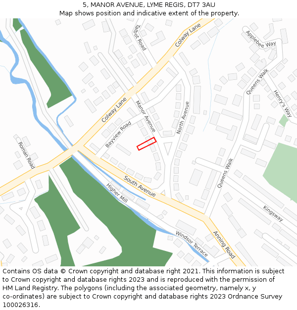5, MANOR AVENUE, LYME REGIS, DT7 3AU: Location map and indicative extent of plot