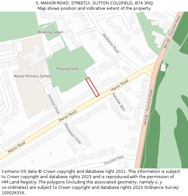 5, MANOR ROAD, STREETLY, SUTTON COLDFIELD, B74 3NQ: Location map and indicative extent of plot