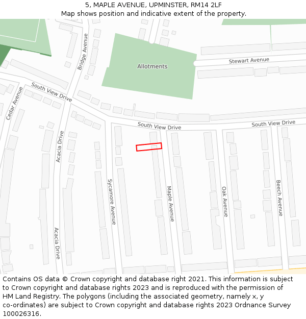 5, MAPLE AVENUE, UPMINSTER, RM14 2LF: Location map and indicative extent of plot