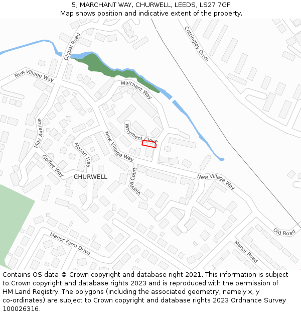 5, MARCHANT WAY, CHURWELL, LEEDS, LS27 7GF: Location map and indicative extent of plot