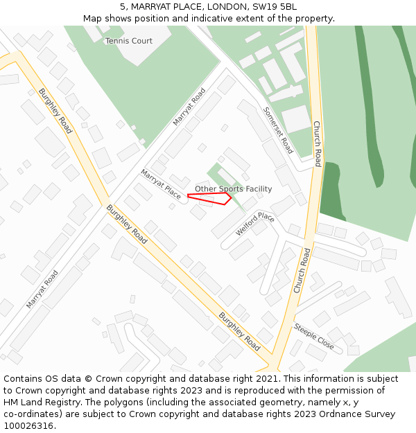 5, MARRYAT PLACE, LONDON, SW19 5BL: Location map and indicative extent of plot