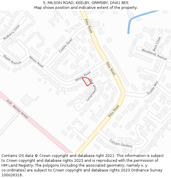 5, MILSON ROAD, KEELBY, GRIMSBY, DN41 8ES: Location map and indicative extent of plot