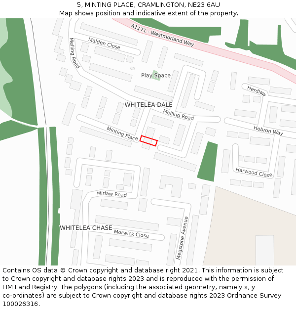 5, MINTING PLACE, CRAMLINGTON, NE23 6AU: Location map and indicative extent of plot