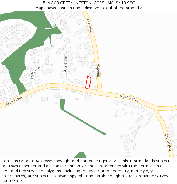 5, MOOR GREEN, NESTON, CORSHAM, SN13 9SG: Location map and indicative extent of plot