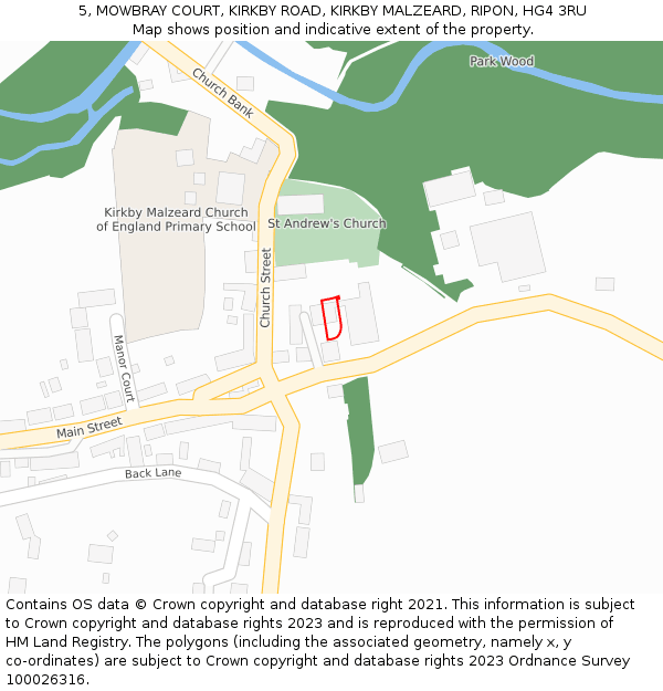 5, MOWBRAY COURT, KIRKBY ROAD, KIRKBY MALZEARD, RIPON, HG4 3RU: Location map and indicative extent of plot