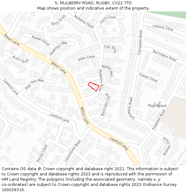 5, MULBERRY ROAD, RUGBY, CV22 7TD: Location map and indicative extent of plot