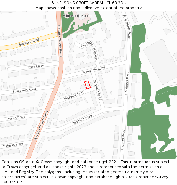 5, NELSONS CROFT, WIRRAL, CH63 3DU: Location map and indicative extent of plot