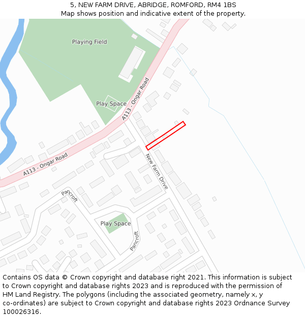 5, NEW FARM DRIVE, ABRIDGE, ROMFORD, RM4 1BS: Location map and indicative extent of plot