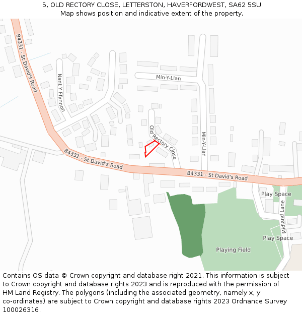 5, OLD RECTORY CLOSE, LETTERSTON, HAVERFORDWEST, SA62 5SU: Location map and indicative extent of plot