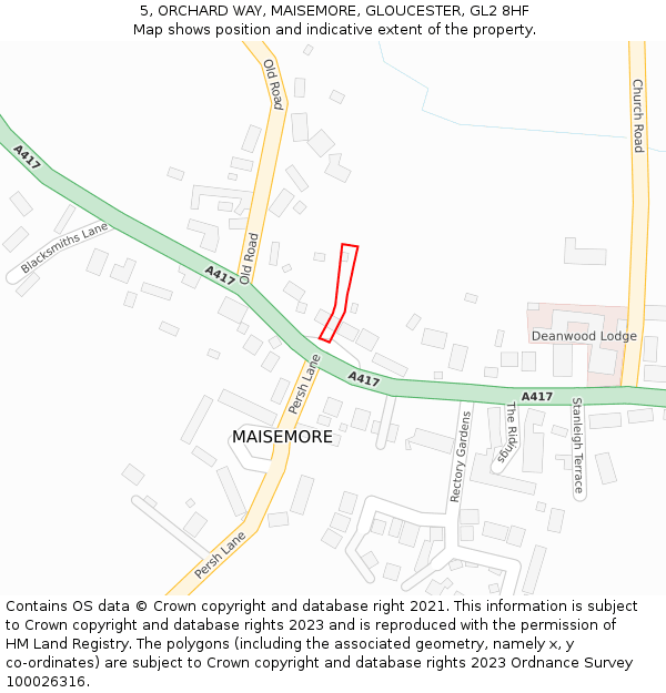 5, ORCHARD WAY, MAISEMORE, GLOUCESTER, GL2 8HF: Location map and indicative extent of plot