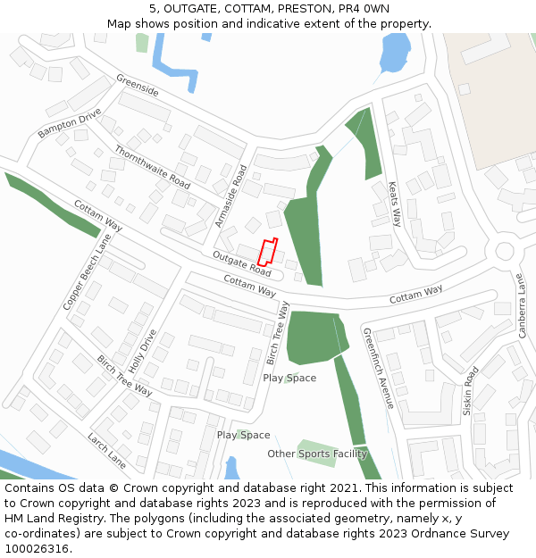 5, OUTGATE, COTTAM, PRESTON, PR4 0WN: Location map and indicative extent of plot