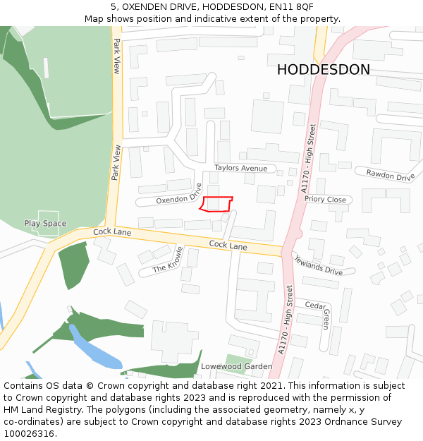 5, OXENDEN DRIVE, HODDESDON, EN11 8QF: Location map and indicative extent of plot