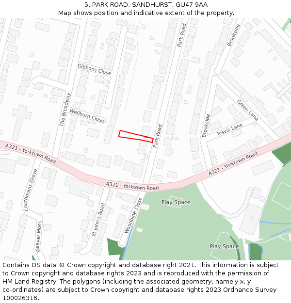 5, PARK ROAD, SANDHURST, GU47 9AA: Location map and indicative extent of plot