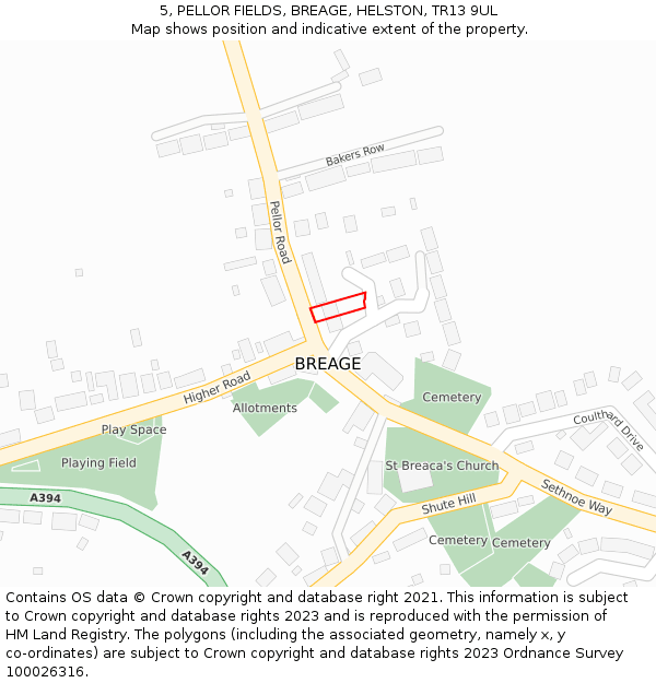 5, PELLOR FIELDS, BREAGE, HELSTON, TR13 9UL: Location map and indicative extent of plot