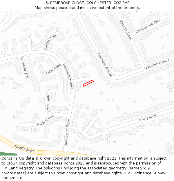 5, PEMBROKE CLOSE, COLCHESTER, CO2 8AF: Location map and indicative extent of plot