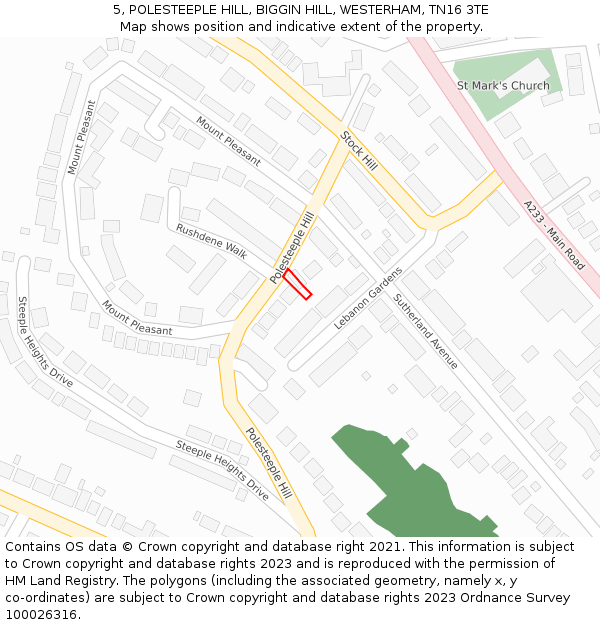 5, POLESTEEPLE HILL, BIGGIN HILL, WESTERHAM, TN16 3TE: Location map and indicative extent of plot