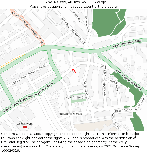 5, POPLAR ROW, ABERYSTWYTH, SY23 2JX: Location map and indicative extent of plot