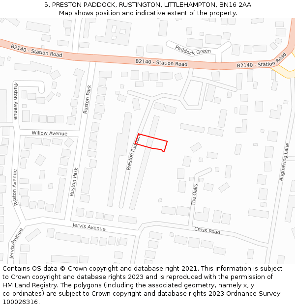 5, PRESTON PADDOCK, RUSTINGTON, LITTLEHAMPTON, BN16 2AA: Location map and indicative extent of plot