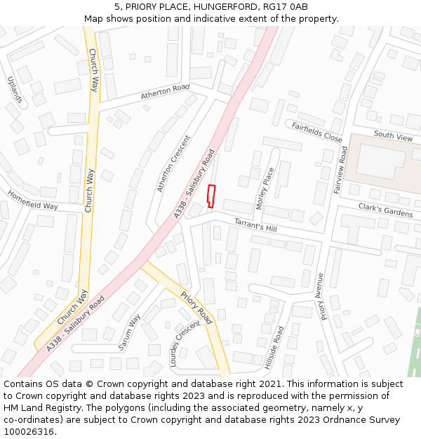 5, PRIORY PLACE, HUNGERFORD, RG17 0AB: Location map and indicative extent of plot