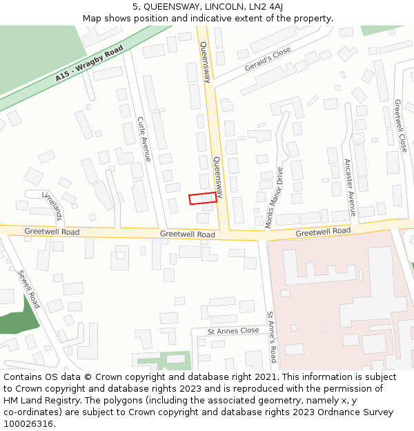 5, QUEENSWAY, LINCOLN, LN2 4AJ: Location map and indicative extent of plot