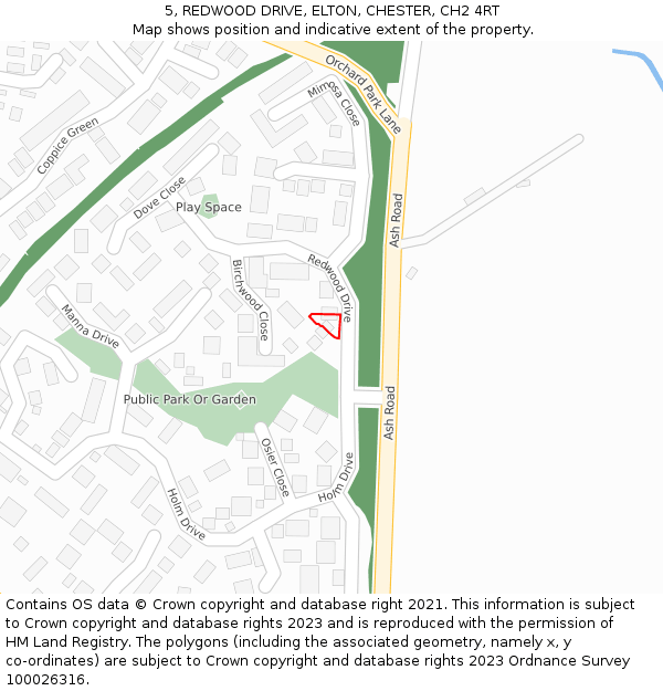 5, REDWOOD DRIVE, ELTON, CHESTER, CH2 4RT: Location map and indicative extent of plot