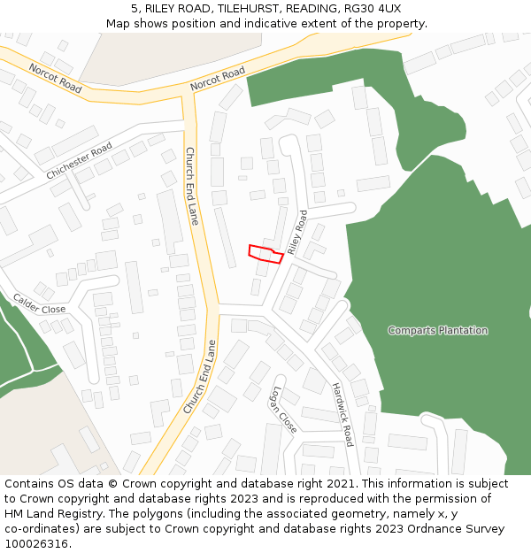 5, RILEY ROAD, TILEHURST, READING, RG30 4UX: Location map and indicative extent of plot