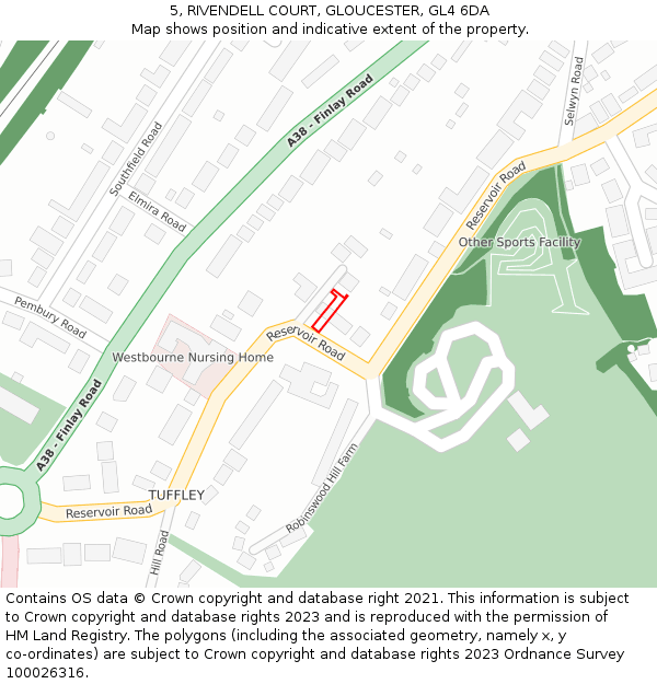 5, RIVENDELL COURT, GLOUCESTER, GL4 6DA: Location map and indicative extent of plot