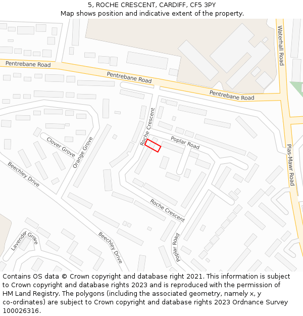 5, ROCHE CRESCENT, CARDIFF, CF5 3PY: Location map and indicative extent of plot